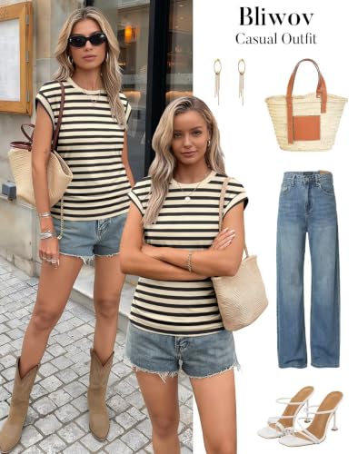 Image of Bliwov Womens Summer Tops Cap Sleeve Crew Neck Casual T Shirts