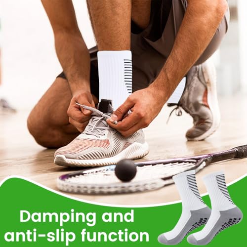 KEWUF 3 Paires Chaussettes Antidérapantes Foot, EU 39-46 Chaussette Antidérapante Foot Chaussettes Antiderapantes Homme Femme, Chaussette foot, Chaussette Sport pour Football Basket Rugby - Blanc – vue 4
