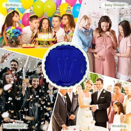 Image of Mulbozy 75 Pcs Royal Blue Paper Plates and Napkins&Forks for Party,25-7 inch