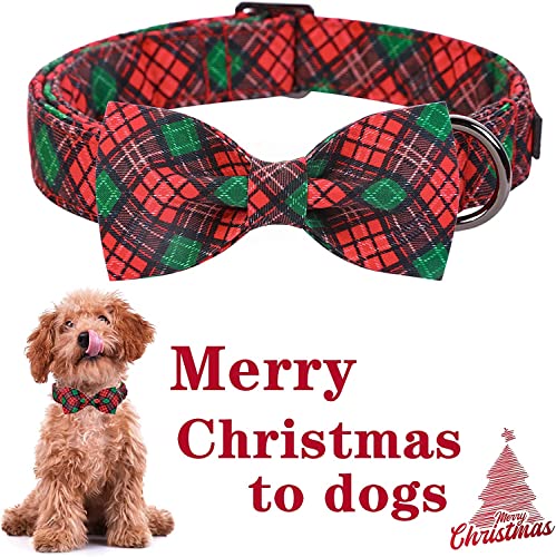 Unique style paws Christmas Dog Collar with Bow Tie Adjustable Red & Green Pet Collar for Small Medium Large Dogs-L - Image 3