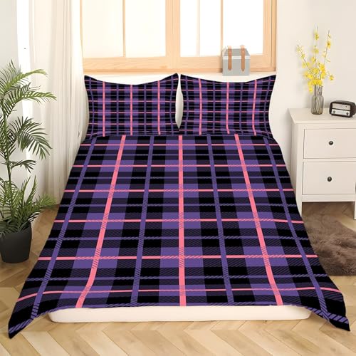 Housse de couette 160x200 en microfibre douce violette imprimé géométrique - 3