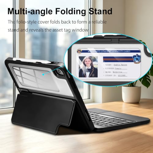 Image of Jibrealg Rugged Keyboard Case for iPad A16 11th /10th Generation, Heavy Duty Shockproof Protective Case with Pencil Holder, USB‑C Direct Connect Folio Keyboard Cover with Trackpad for Education