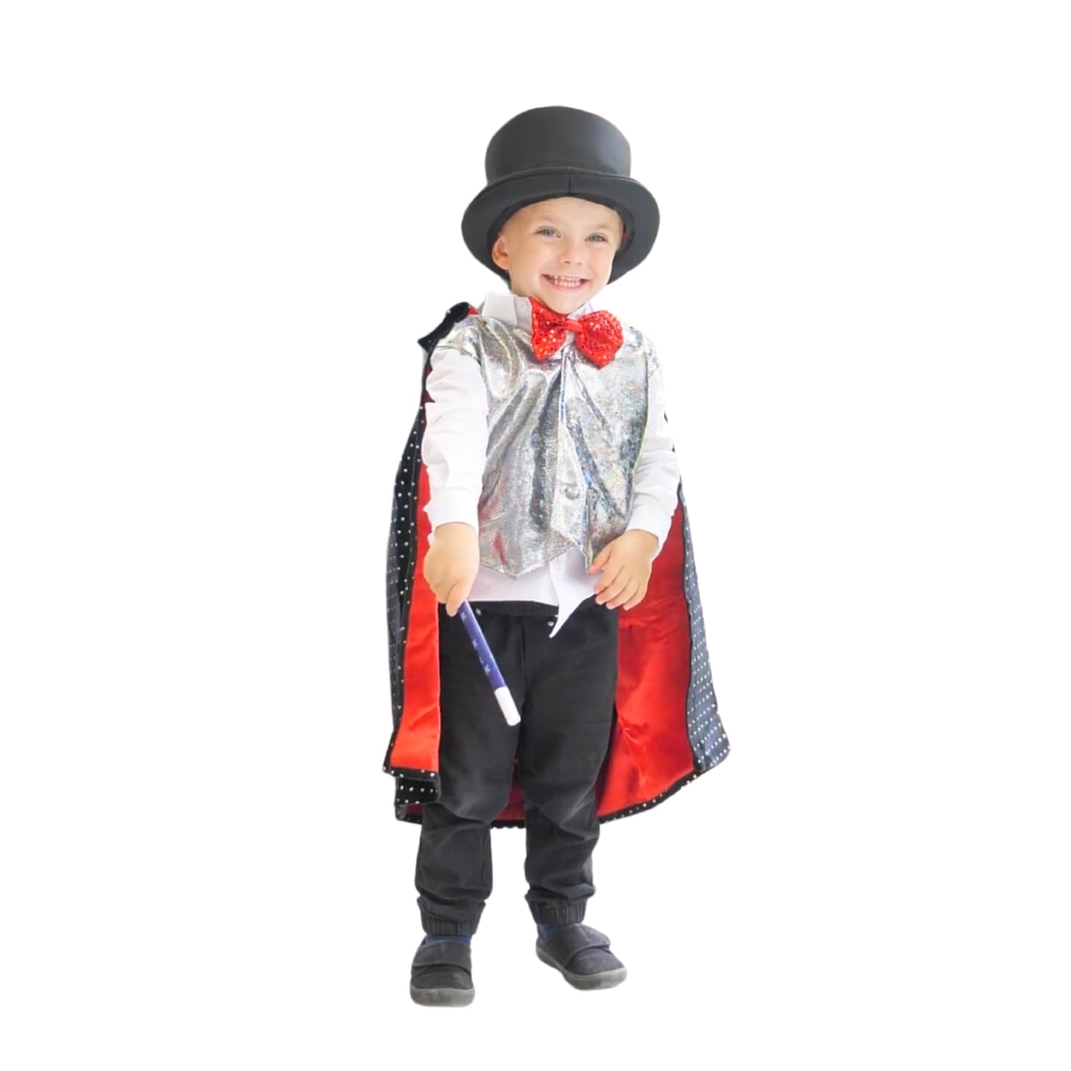 Magician Dress Up - Magical Costume & Props - Magic Wand, Hat, Role Play - Colouring Book - Waistcoat & Cape Costume