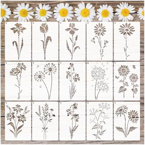 6 Pcs Large Sunflower Stencils For Painting - Reusable PET Plastic Stencils For Wood, Wall, Fabric & Glass