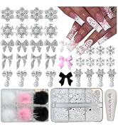 Gehaiwo 182PCS Snowflake Bow Nail Charms 1Box Nail Pearls 1 Box Fluffy Ball Charms,Silver Alloy N...
