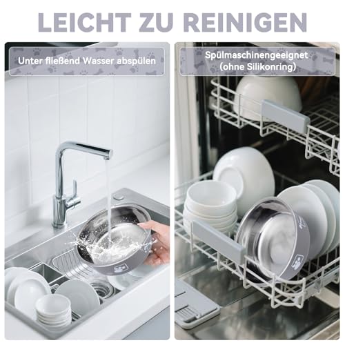 Mossly Fressnapf Hund 2 Stück, Edelstahl Hundenapf (17.5cm),Silikon Boden, Rutschschutz, wasserschüssel Hund 800Ml