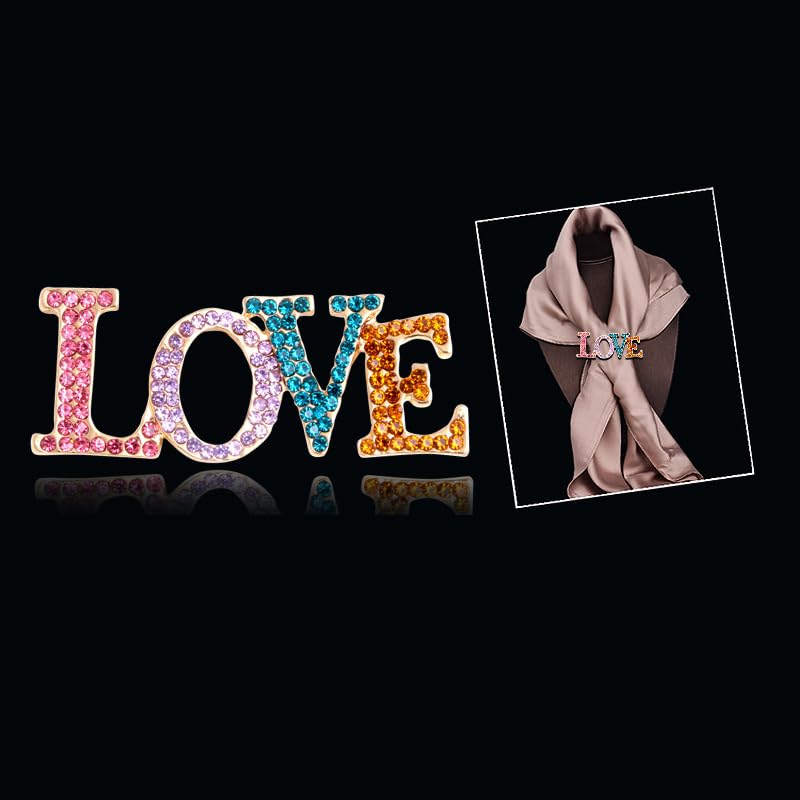Image of LOVE Rhinestone Brooch Pin for Women Multicolor Crystal Love Flower Heart Brooches Elegant Lapel Pins Stylish Wedding Party Clothes Accessories Valentines Gift