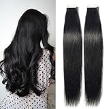 TESS Tape Extensions Echthaar Schwarz 40 Stück 45 cm Haarverlängerungen Remy Human Hair günstig 100 g Tape in Extensions Echthaar (#01-rabenschwarz 40er Pack)