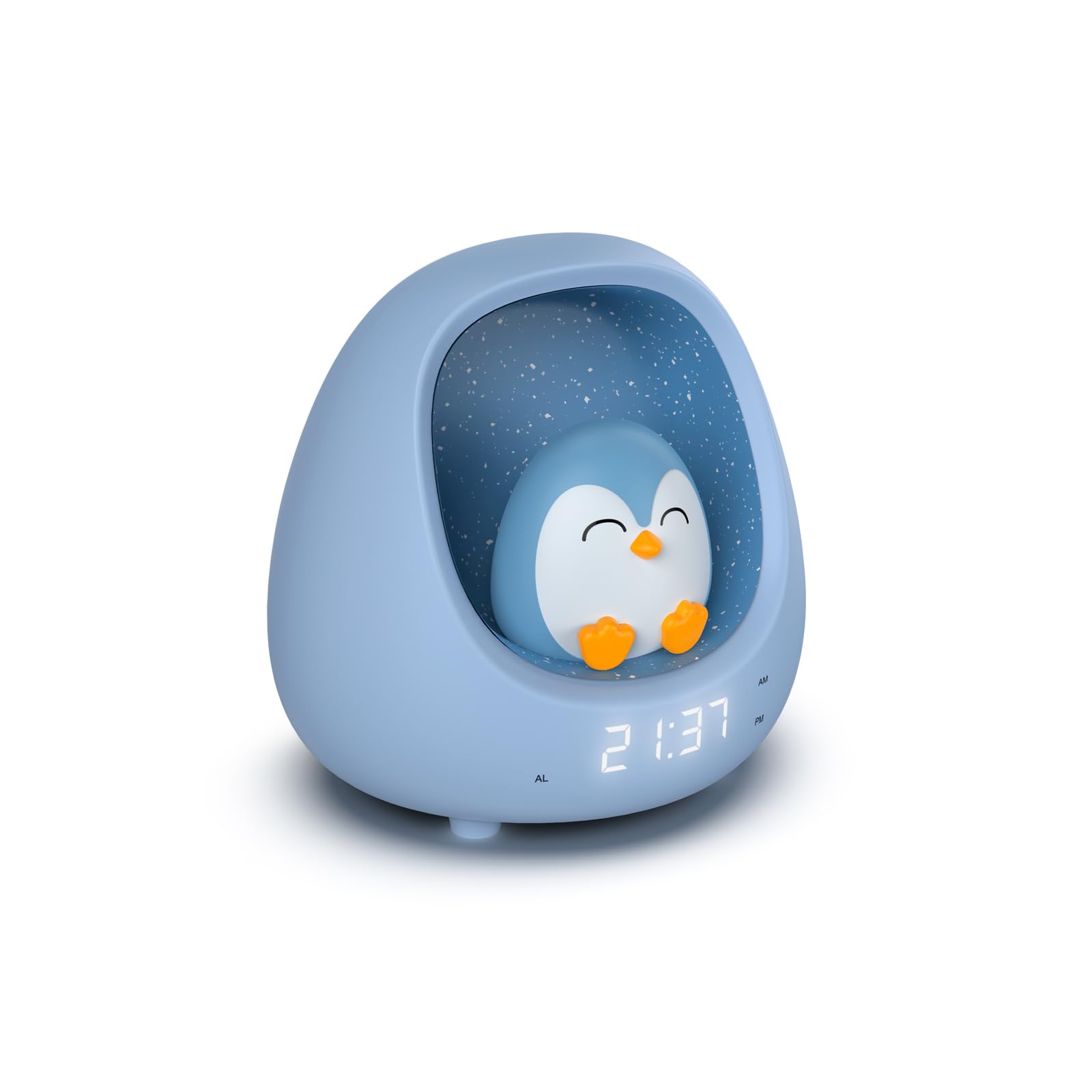 Bigben Sveglia con Luce per Bambini Pinguino, Luminosa e Musicale, Suoni Rassicuranti e Suoni Bianchi, Luce Regolabile al Tocco, Timer e Batteria Ricaricabile USB-C, per Ragazze e Ragazzi