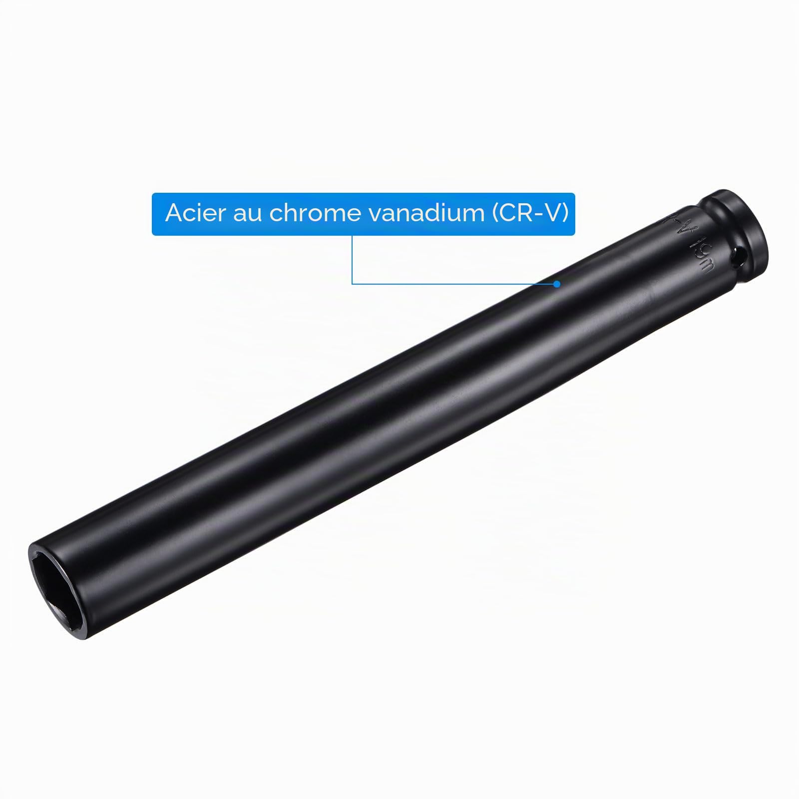 sourcing map Prise 1/2" Par Douille de 19 mm de Profondeur douille à choc, Acier Cr-V Traité Thermiquement, Longueur 200mm (8"), Tailles Métriques à 6 Points.