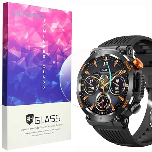 Lamshaw Compatible for YoYoFit Military Smart Watch Screen Protector, [3 Pack] 9H Tempered Glass Screen Protector Film Compatible for YoYoFit Y27 1.46 Inches Military Smart Watch (3 Pack)