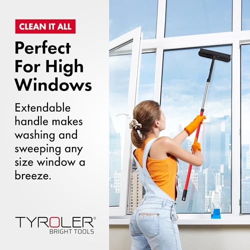 Image of Tyroler Window Washing Kit with Extension Pole 4.5 to 7.5 Ft Handle | Telescopic Window Squeegee Tool With Natural Rubber Blade For Better Reach And Streak-Free Window Cleaning