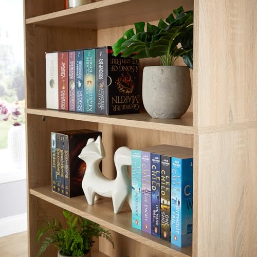 Home Source Storage Bookcase, 5 Tier Open Adjustable Shelving, Display Storage Cabinet, 2 Drawer, Oak Effect - Image 4