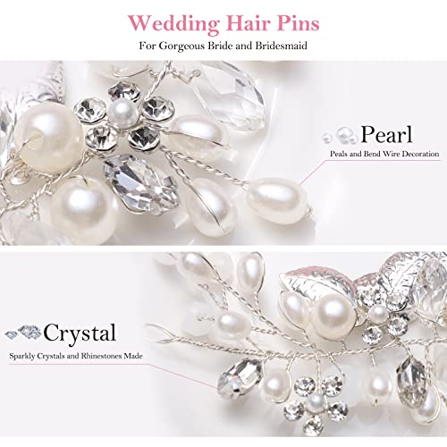 Brautschmuck, Etercycle Braut Kopfschmuck Hochzeit Haarspangen Kristall Haarnadeln Reben Blume Blatt Perle Haarschmuck für Braut (Silber)