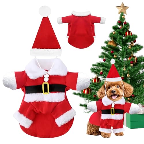 Chien Vêtements de Noël, Costume de Père Noël Chien et Chat avec Bonnet pour Petits Chiens Chats