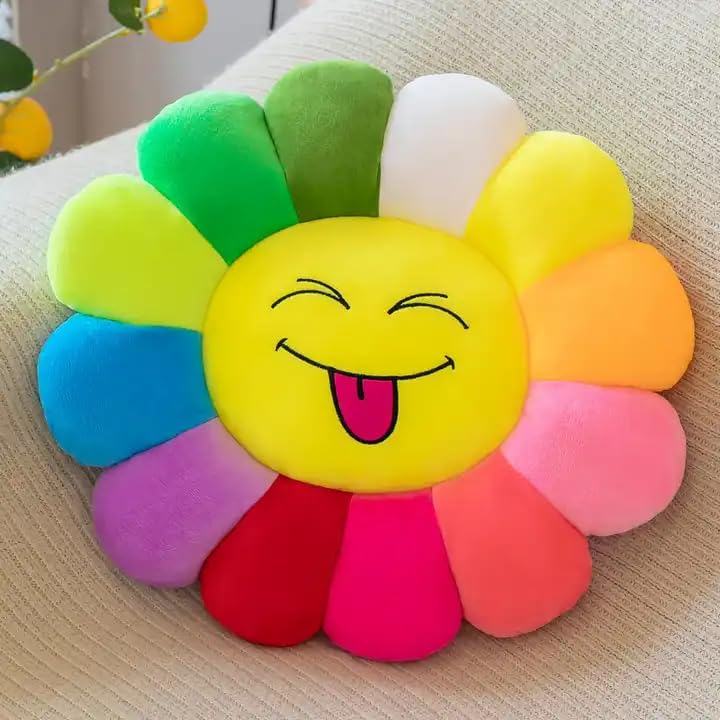 Image of AVSHUB Polyester Soft Cute Smiley Sunflower Velvet Emoji Cushions with Fibre Filling Pillows | Cushion Use in Car, Kids & Girls Room Decoration(16X16 Inches, Multi) 07