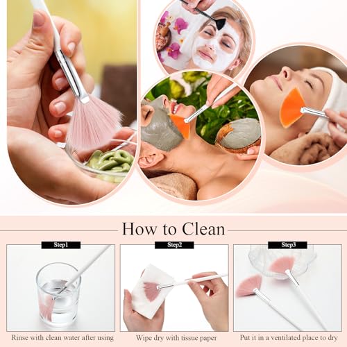 Image of 9 Pieces Facial Fan Mask Brushes, Soft Facial Applicator Brushes Tools for Peel Glycolic Makeup for Mud Cream(Pink,Yellow,White)