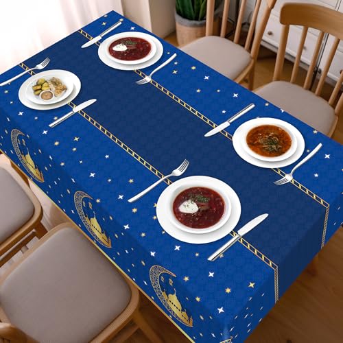 Image of Childom 3 Pack Ramadan Table Cloth,Ramadan Decorations for Home,54 inch x 108 inch Eid Mubarak Decorations,Eid Ramadan Tablecloths Rectangular,Blue Plastic Table Cloth Disposable Table Cover for Party Favors