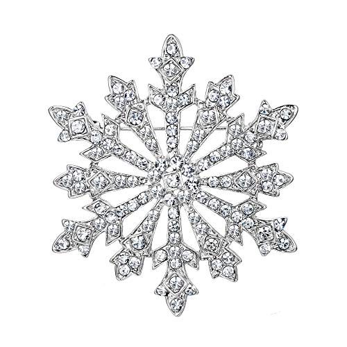 EVER FAITH Women's Austrian Crystal Winter Snowflake Brooch Clear Silver-Tone