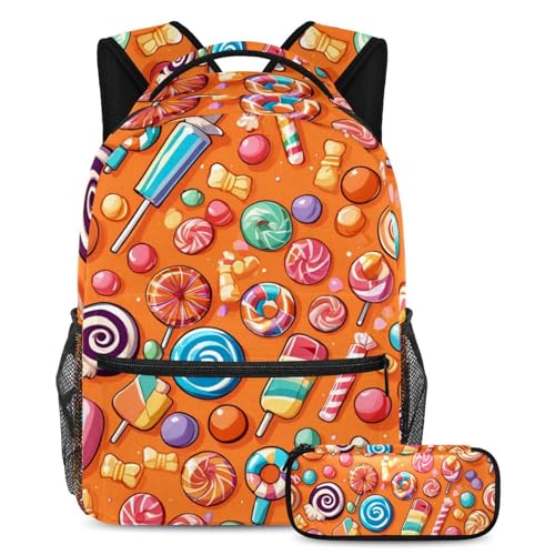 Sacs à dos à motif bonbons orange pour l'école et les sorties des filles et garçons