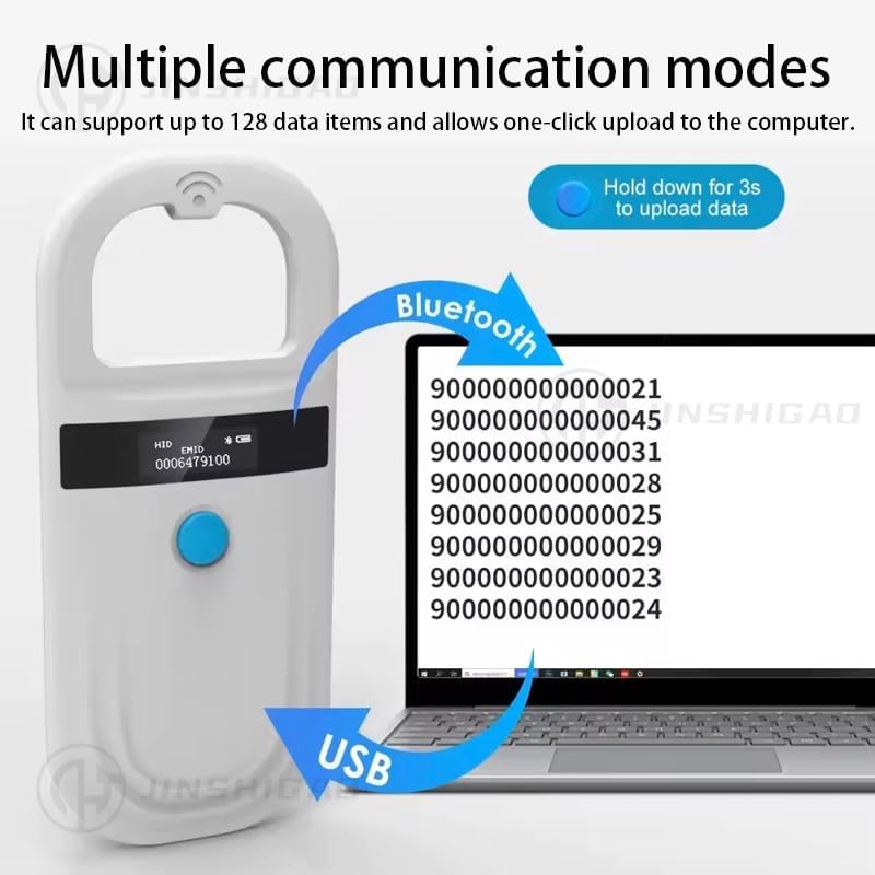 Pet ID Microchip Scanner180 ISO11784/85/FDX-B/EMID Animal Handheld Reader,134.2kHz PetID Scanner Rechargeable Animal Chip Registration, for Dog/Cat/Pig/Animal (White)