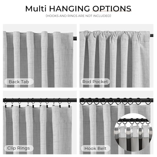 INOVADAY 100% Blackout Curtains 102 Inches Length 2 Panels Set, Back Tab/Rod Pocket Linen Black Out Curtains for Bedroom, Thermal Insulated Window Drapes - Grey, W50 X L102