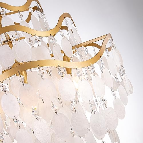 TOCHIC Capiz Shell Chandelier, 6 Lights Gold Coastal Chandeliers for Dining Room, Modern Seashell Ceiling Light Fixture with Crystal Beads for Living Room, Bedroom, Entryway, D-25.6" - Image 8