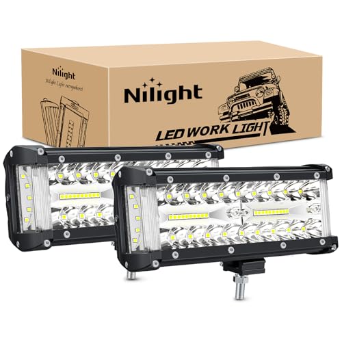 Nilight Side Shooter Light Bar 2 PCS 7 Inch Triple Row Spot