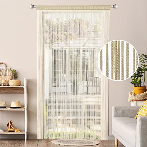 MIULEE Rideau à Fils Moustiquaire Rideau de Porte pour balcons Séparation de pièce Rideaux à Fils décoratif, 90 cm x 200 cm Beige