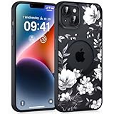 Coiwxmoi Magnetische Handyhülle für iPhone 14/iPhone 13 6,1" Hülle, Kompatibel mit MagSafe, Aesthetic Blumen Muster Transluzente Mädchen Case, Matte PC Dünn TPU Stoßfest Schutzhülle Cover - Schwarz 04
