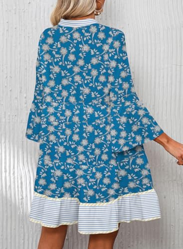 Image of Summer Dresses for Women 2026 Flowy Ruffle 3 /4 Sleeve V Neck Tiered Casual Babydoll Boho Beach Mini Dress
