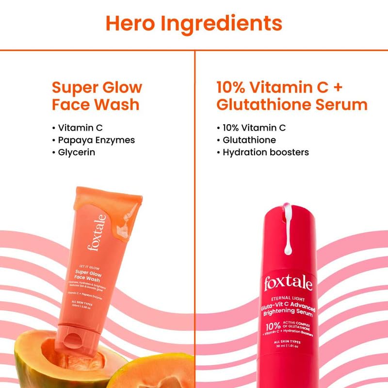 Image of Foxtale Double Glow Duo | Super Glow Face Wash (100ml) + Eternal Light 10% Vitamin C + Glutathione Serum | Fades tan, brightens skin & boosts glow | For all skin types | Suitable for For Men & Women