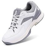 FitVille Mens Extra Wide Fit Tennis Badminton Squash Shoes Non Slip Sports Trainers for Volleyball Pickleball, White & Grey, 11 UK Wide