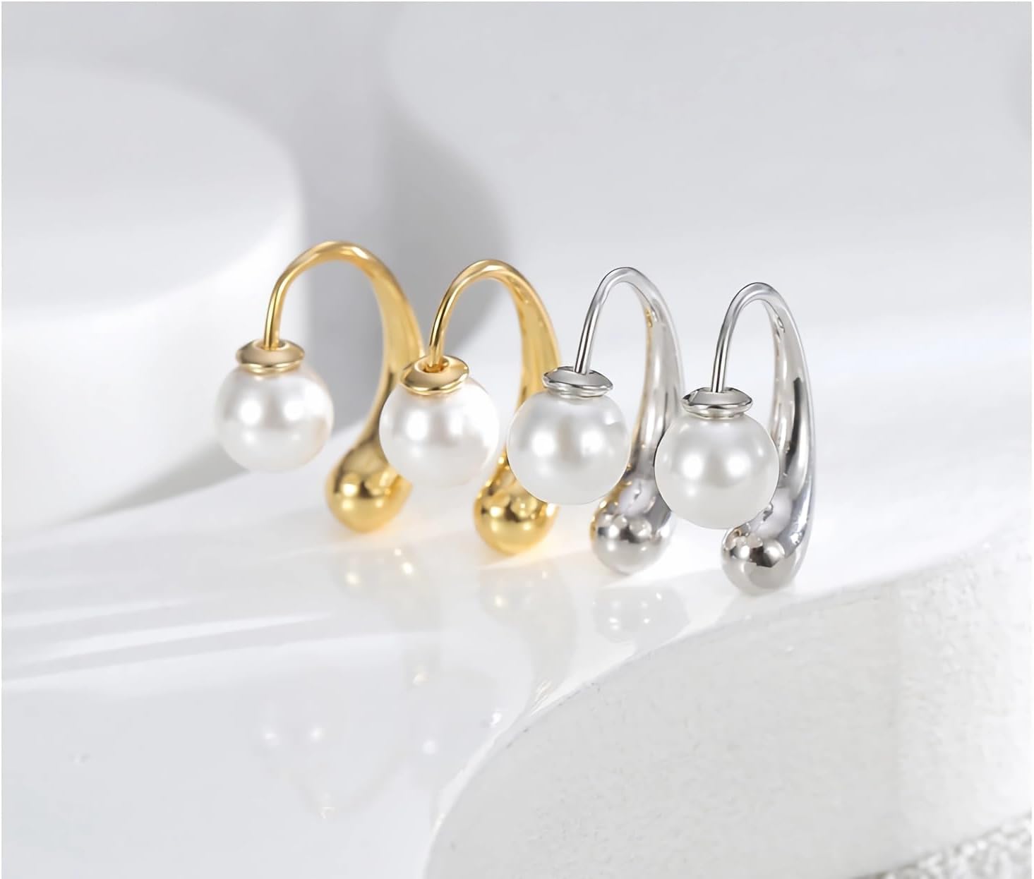 Teardrop Hoop Earrings for Women 18K Gold Plated Pearl Earring Oval Classic Dangle Hypoallergenic Jewelry Thread Drop Earrings Teardrop Back Chunky Dangle Earrings - Image 5