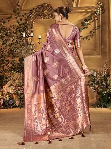 Image of Mehrang Women's Banarasi Silk Kanjivaram Saree For Wedding With Pure Zari Work, Woven Design, With Unstitched Blouse Piece