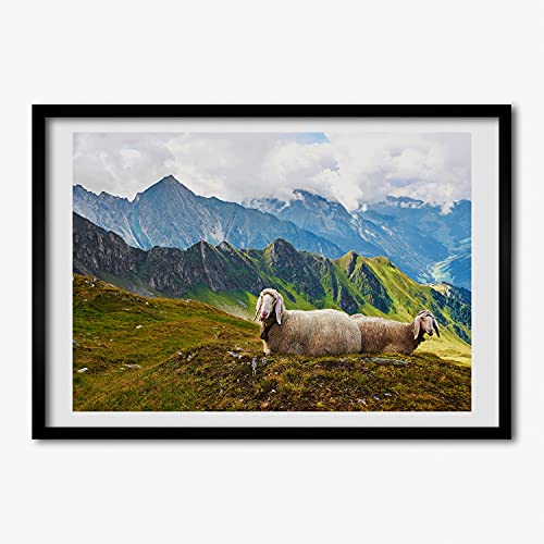 Cadre photo 70x50 cm avec affiche de moutons dans les Alpes en bois MDF Tulup