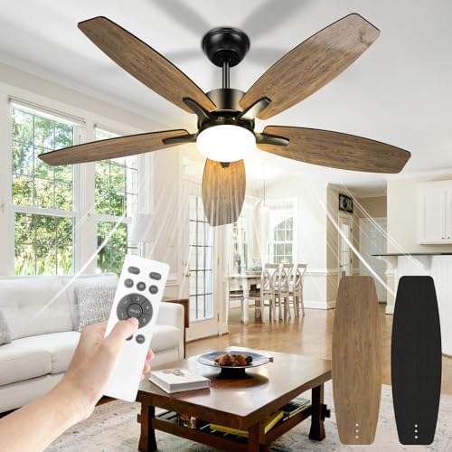 Airwit 106 cm Ceiling Fan with Lighting, Double-Sided Blades, Quiet Ceiling Fan with Light and Remote Control, LED Lamp with Fan for Bedroom, Living Room, Reversible DC Motor