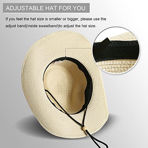 Lanzom Women Men Summer Western Straw Cowboy Cowgirl Hat Shapeable Wide Brim Staw Beach Sun Hat (Medium, Beige 1) #TOP2