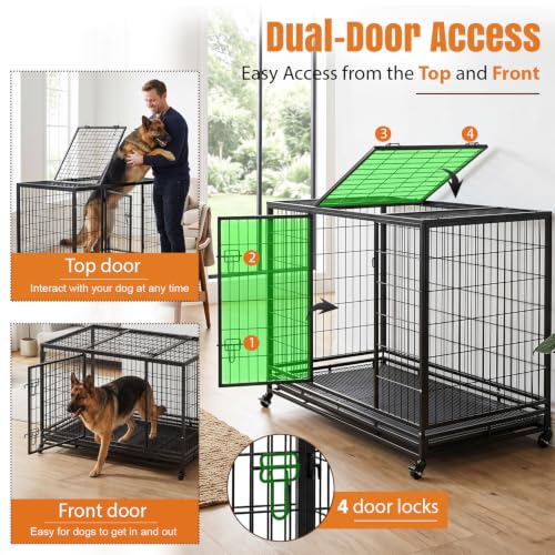 Image of BestPet 48 inch Heavy Duty Dog Crate for Large Dogs with Removable Tray Wheels