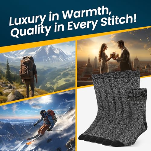 Image of Alvada Mens Merino Wool Crew Socks Thermal and Warm Socks for Winter Work Hiking Running 3 Pairs