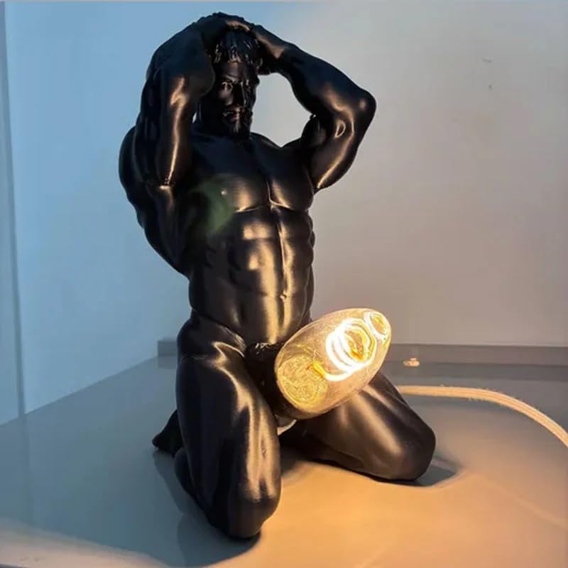 Bold Male Figure Table Lamp Artistic Muscle Man Sculpture Night Light Modern Resin Bodybuilder Desk Lamp for Home Decor
