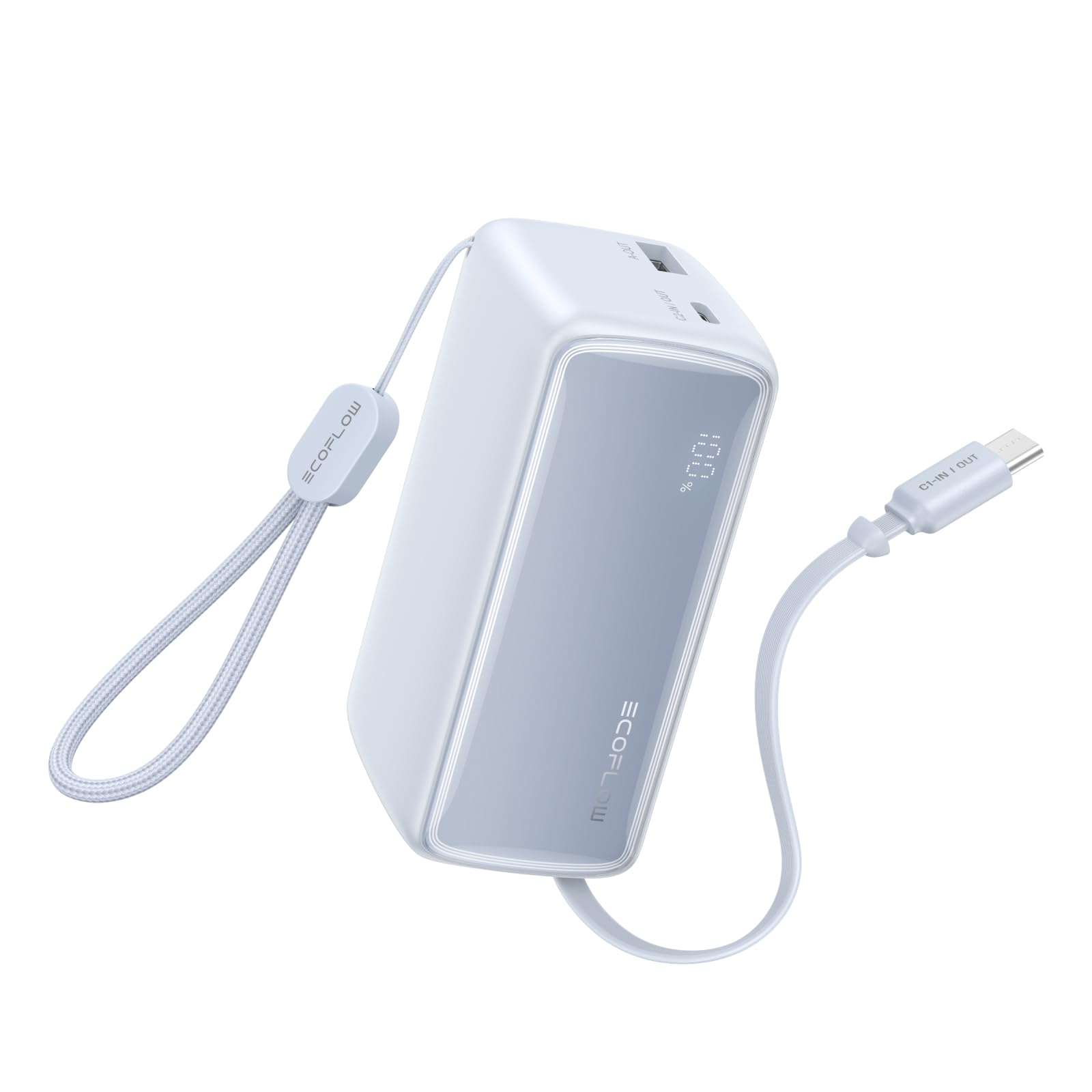 EF ECOFLOW Rapid 45W Power Bank 10000mAh Portable Charger with Built-in USB C 2.3ft Cable and USB C&A Port Travel Essential Battery Bank with Digital Display for iPhone 17/16 Series, Galaxy, ipad