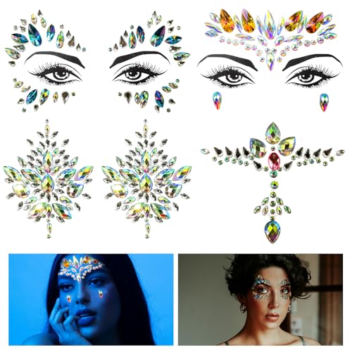 4 Pcs Face Jewels Mermaid, Rhinestone Face Gems Pasties, Jewels Tattoo Stickers for Halloween Christmas Makeup, Cosplay, Festival Jewels, Rhinestone Stickers for Face, Eye, Makeup, Nail, Crafts