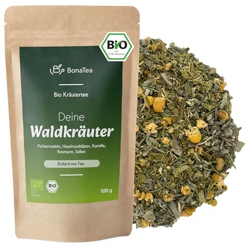 BIO Waldkräuter Tee mit Fichtennadeln Haselnussblättern Kamille und weiteren duftenden Waldkräutern - Loser Kräutertee 100g