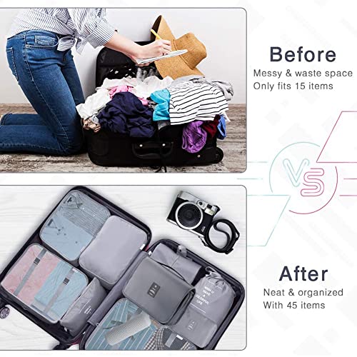 Image of Packing Cubes for Suitcase, Toifucos 10pcs /Set Travel Packing Cubes Travel Luggage Packing Organizers Waterproof Travel Compression Suitcase Bag Travel Essential Bag (Grey), S