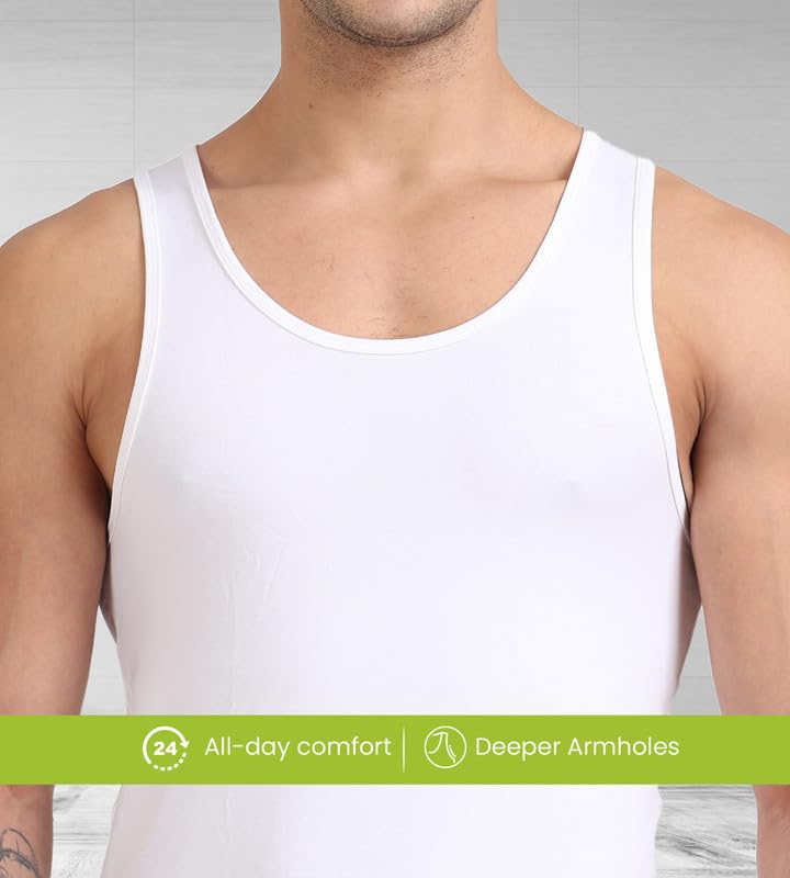 Image of Freecultr Cotton Vest for Men Sleeveless Lightweight Solid Round Neck Comfort Vest | Ultra-Soft Breathable Innerwear Sando for Gym, Sports, Workout, and Everyday Wear | Regular Fit and Durable Design