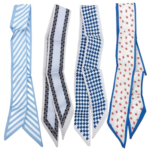 NEWITIN 4 Pieces Fashion Scarf for Women Handbag Silk Scarves Hairband Headband Satin Ribbon Lightweight Neck Tie for Women