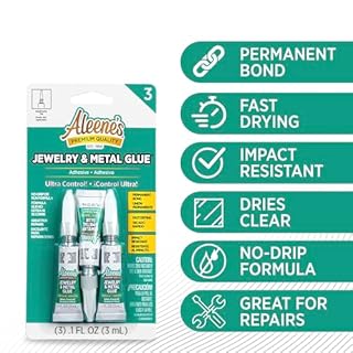 Aleene's Jewelry & Metal Glue, 0.1 oz 3-Pack - Instant Adhesive, Permanent Bond, Waterproof, Dries Clear, Ideal for Repairs and Jewelry Making
