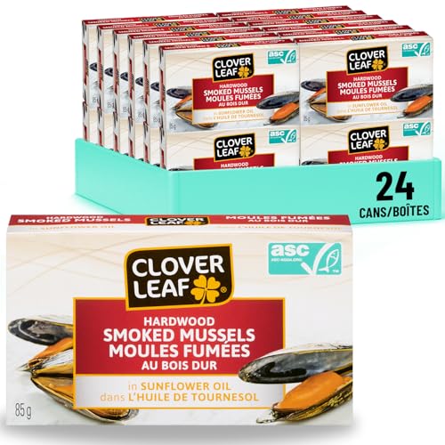 Clover Leaf - Clover Leaf Hardwood Smoked Mussels In Sunflower Oil - 85g, 24 Count - High Protein Canned Shellfish - Tinned Seafood