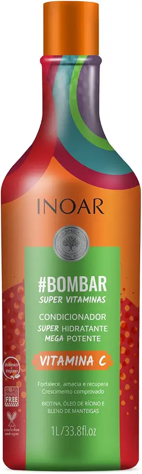 Inoar, Condicionador Bombar – Fortalecimento, Hidratação e Crescimento com Biotina, D-Pantenol e Óleo de Abacate - 1L